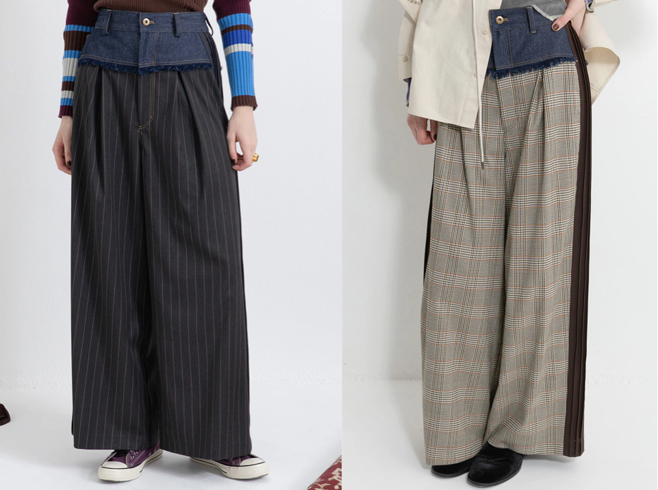 AULA AILA(アウラアイラ)チャコールグレーのストライプ柄デニム切り替えパンツ