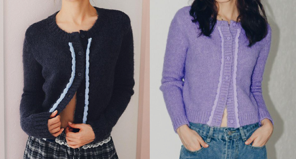 miette（ミエット）ネイビーのモヘヤタッチフリルカーディガン