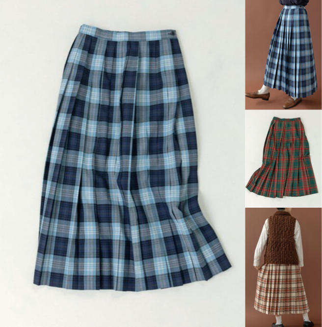 PAR ICIブルーのチェックロングスカート