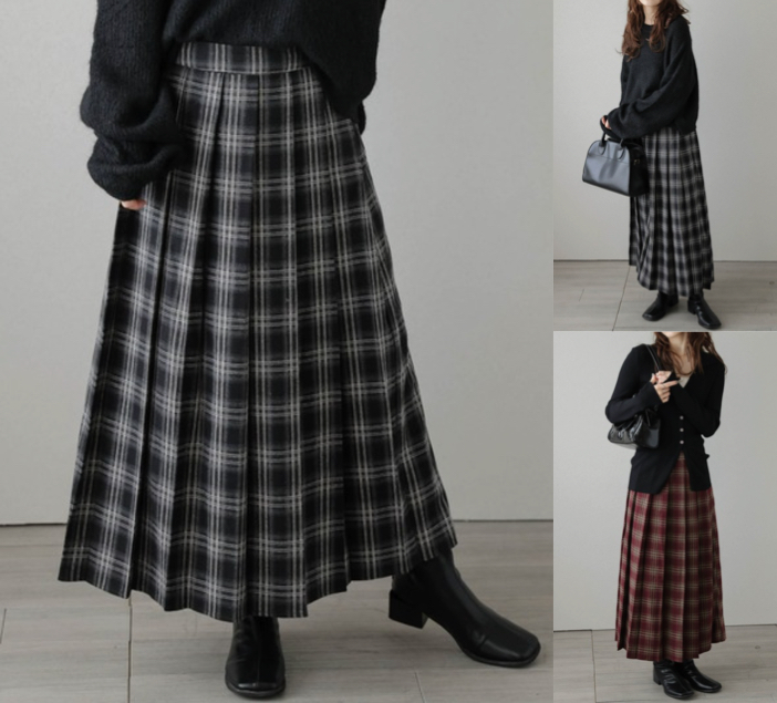 AMELYチェックのロングプリーツスカート