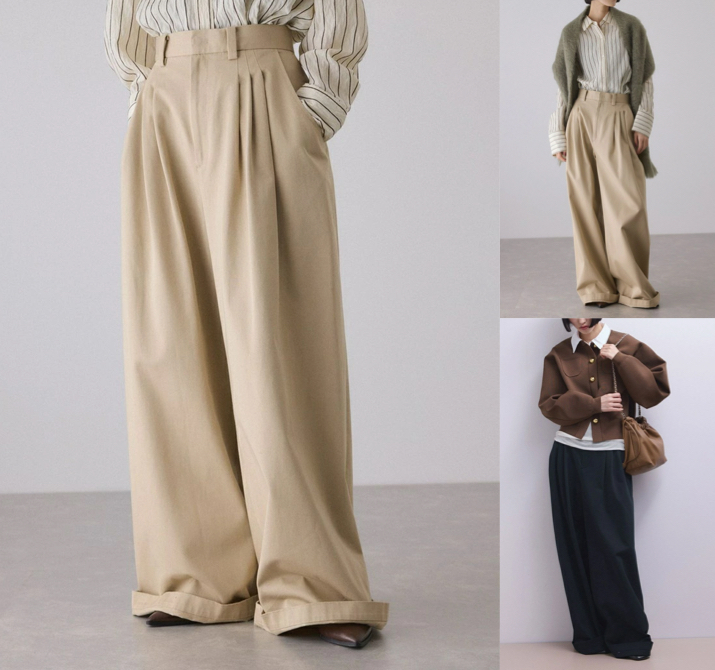 ADAM ET ROPE' FEMMEベージュのタックパンツ