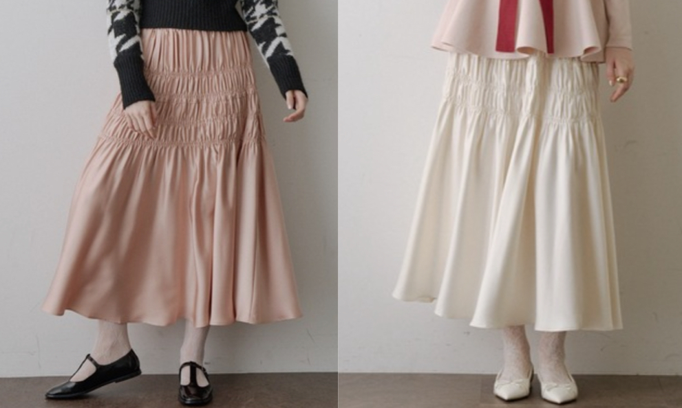 HEIREN（ヘイレーン）ピンクベージュのギャザーロングスカート