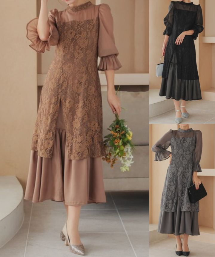 haremode（ハレモード）モカブラウンのレースワンピース