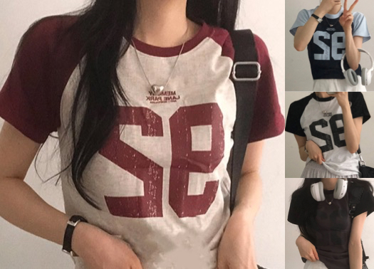 NUGU（ヌグ）ライトグレーxボルドーのTシャツ