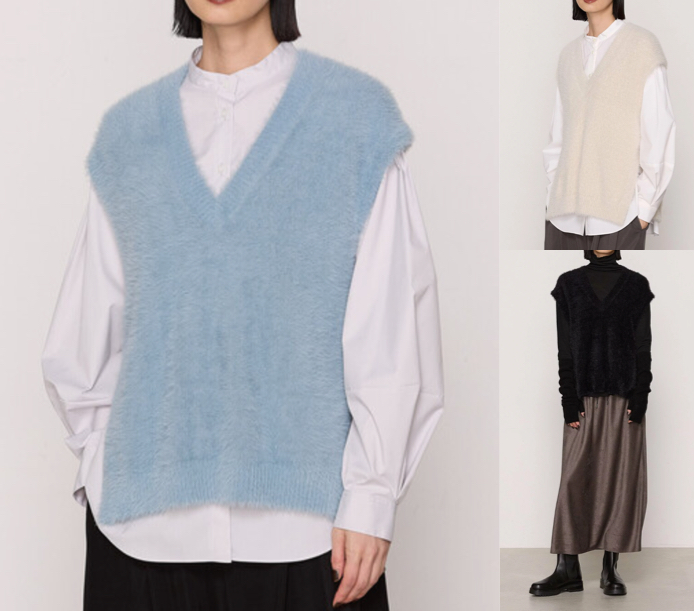 Gabardine K.Tブルーのフェザーヤーンべスト