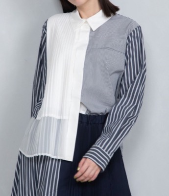 MARECHAL TERRE（マルシャルテル）ブラックxホワイトのストライププリーツシャツ