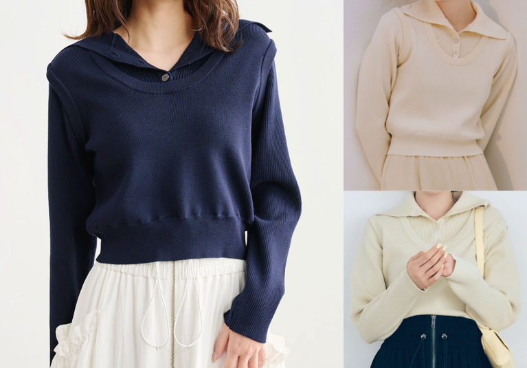 COCO DEAL（ココディール）ネイビーのレイヤードデザインニット