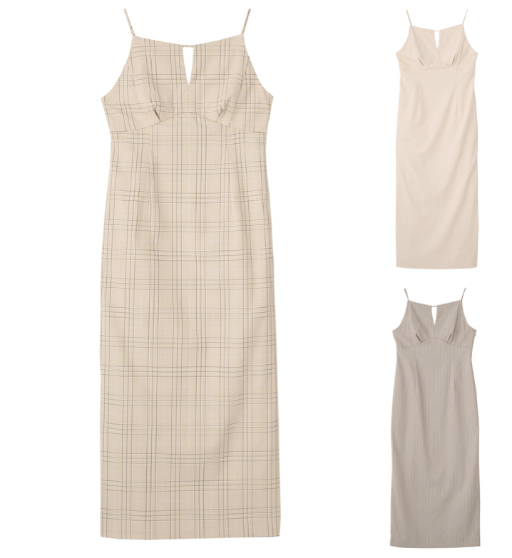 COCO DEAL（ココディール）ベージュのチェック柄タイトキャミワンピース