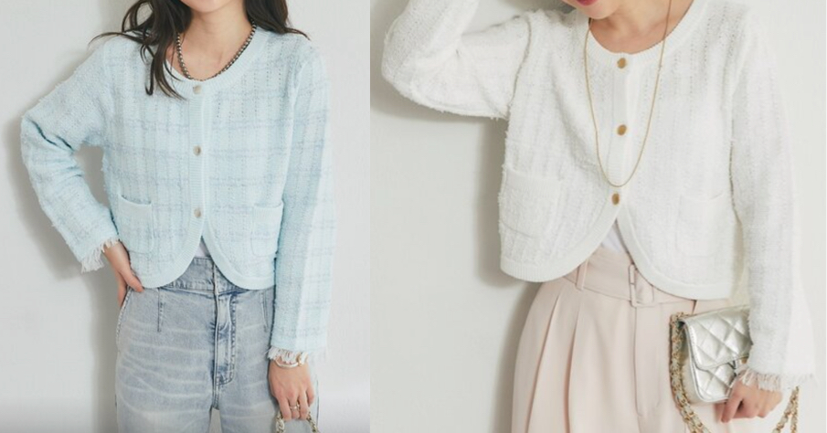 La boutique BonBon（ラブティックボンボン）サックスブルーのツイードボレロカーディガン