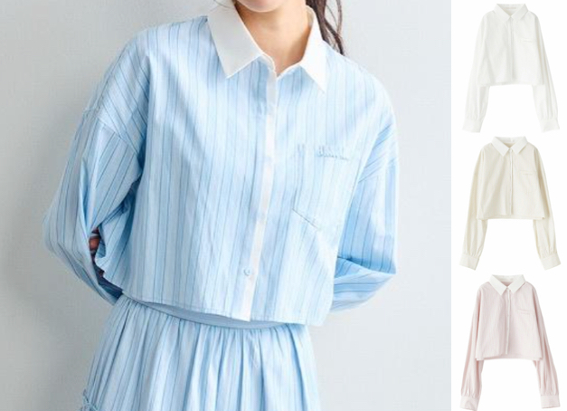 LILLIAN CARAT（リリアンカラット）ライトブルーのストライプショートシャツ