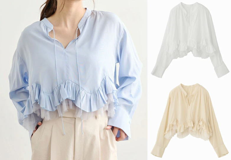 COCODEAL(ココディール)サックスブルーのフリルブラウス