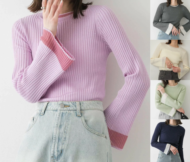 SENSE OF PLACE(センスオブプレイス)ピンクのバイカラーニット