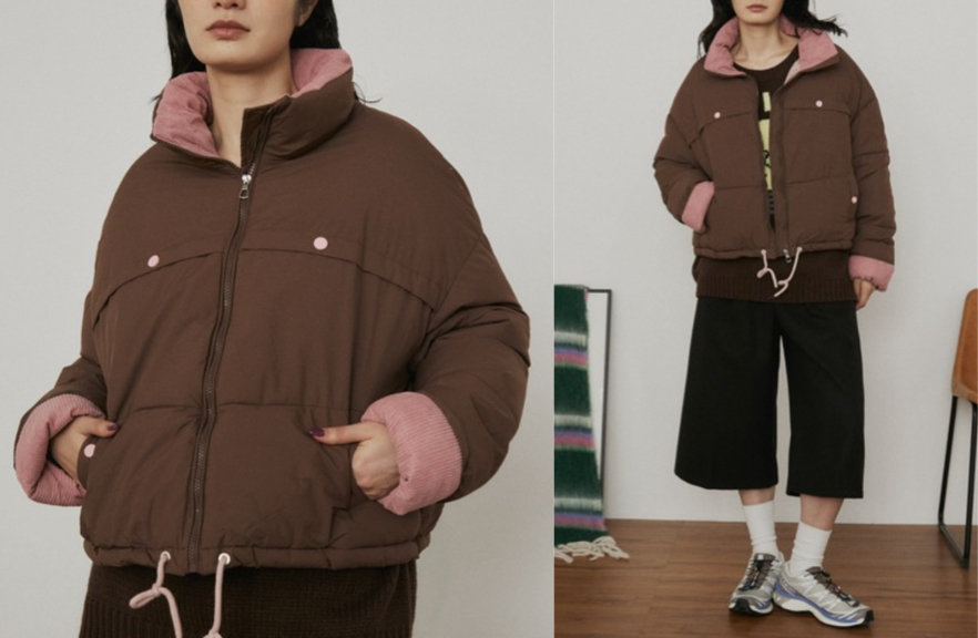 
MERLOTブラウン×ピンクのダウンジャケット