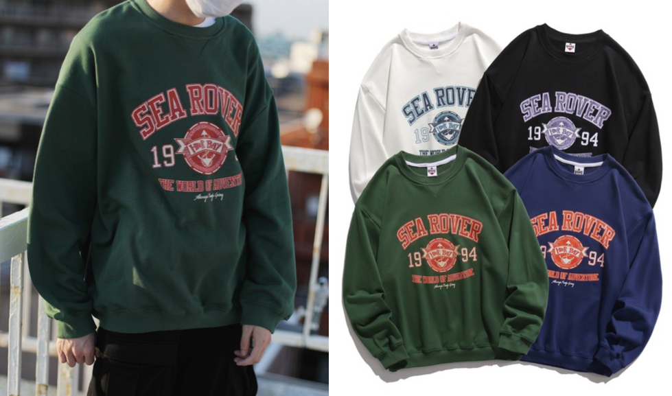 HOOK（フック）グリーンのヴィンテージ風ロゴプリントスウェット