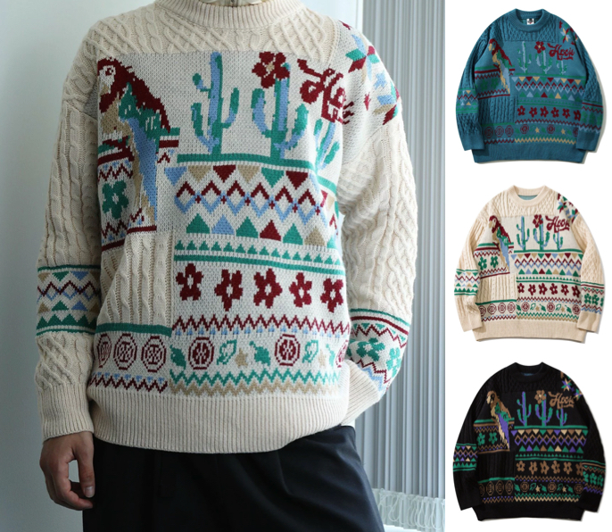 HOOK（フック）ホワイトのメキシコパッチワークニット