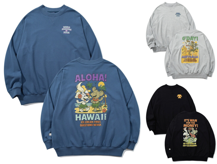 HOOK（フック）ブルーのバックプリントスウェット