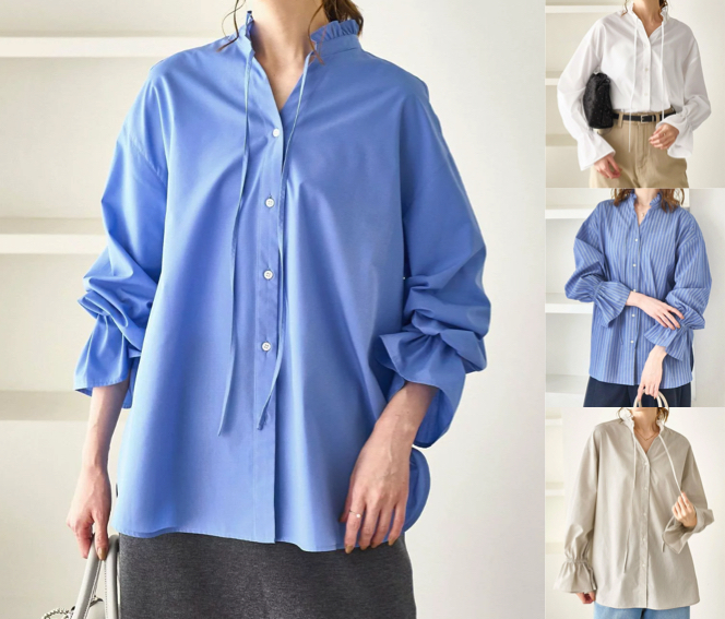 ROPE' PICNIC(ロペピクニック)ブルーのフリルレイヤードシャツ