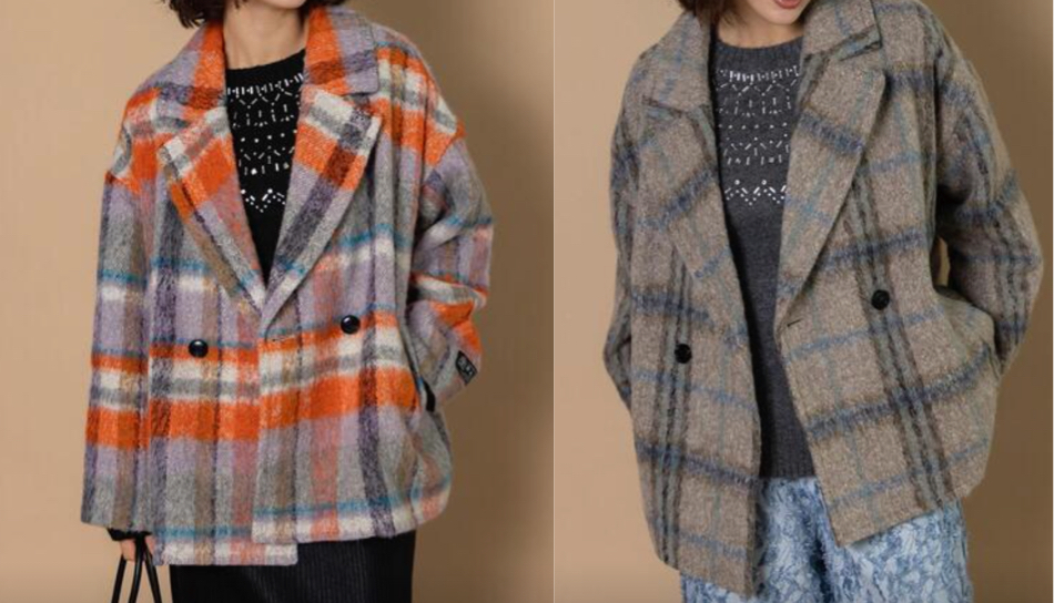 Te chichi CLASSIC(テチチクラシック)ベージュxオレンジのチェック柄コート