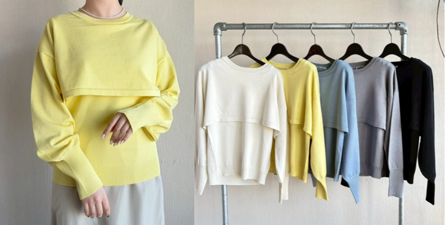 ZAMPA(ザンパ)ライトイエローのレイヤード風ニット