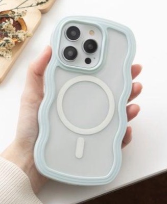 iPhoneケース カバー ウェーブ うねうね magsafe搭載ブルーのスマホケース