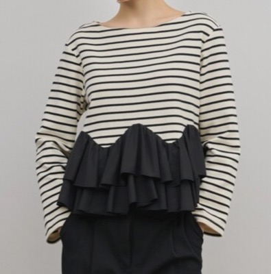 Diagram（ダイアグラム）白黒のボーダーフリルカットソー