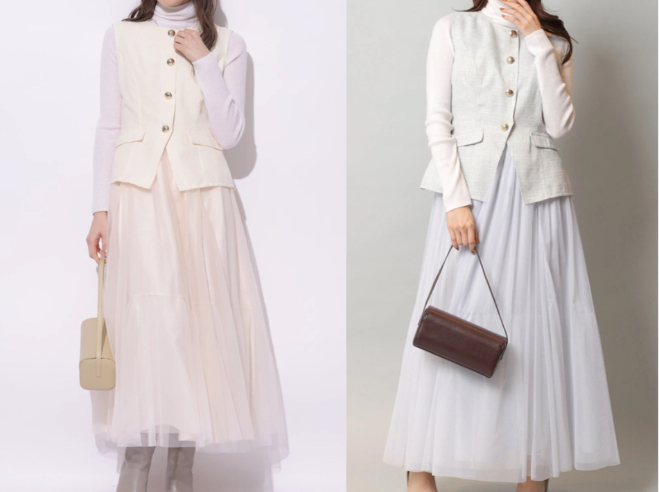 Apuweiser-riche（アプワイザーリッシェ）ホワイトのジレチュールドッキングワンピース