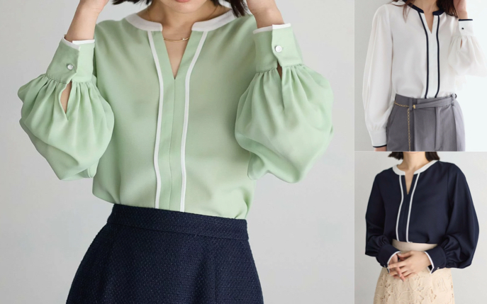 Andemiu（アンデミュウ）ミントグリーンのスキッパーブラウス