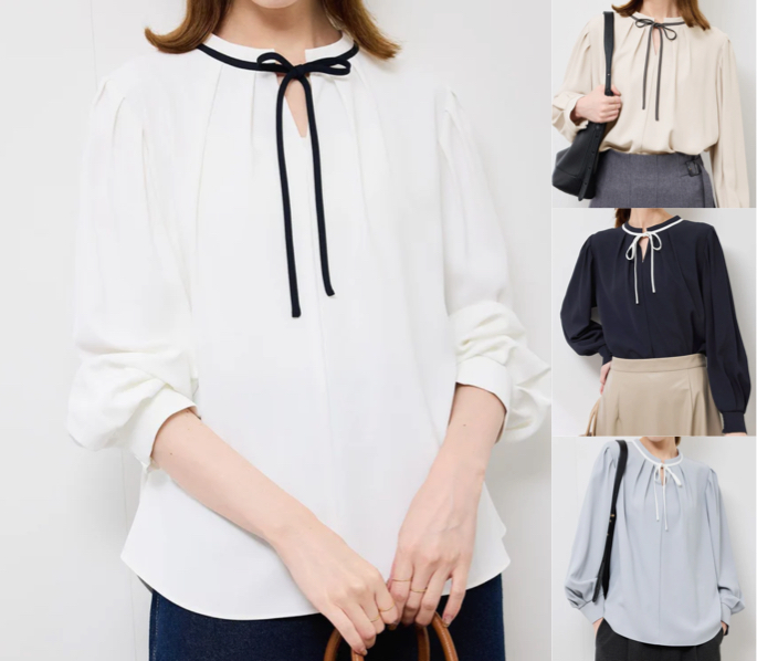 ROPÉ PICNIC（ロペピクニック）ホワイトの配色ブラウス