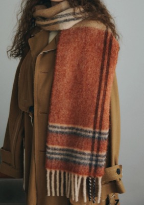 Maria Rouk（マリアルーク）オレンジxベージュのチェック柄マフラー