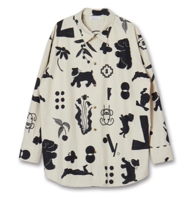 Common Noun（コモンナウン）ホワイトの犬猫柄シャツ
