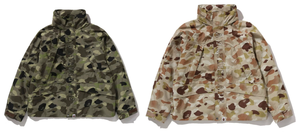 A BATHING APE（ア ベイシング エイプ）カーキのカモフラ柄ダウンジャケット