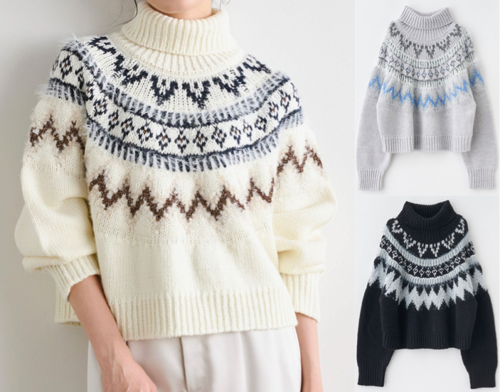 Stola.（ストラ）アイボリーのフェアアイル柄ニット