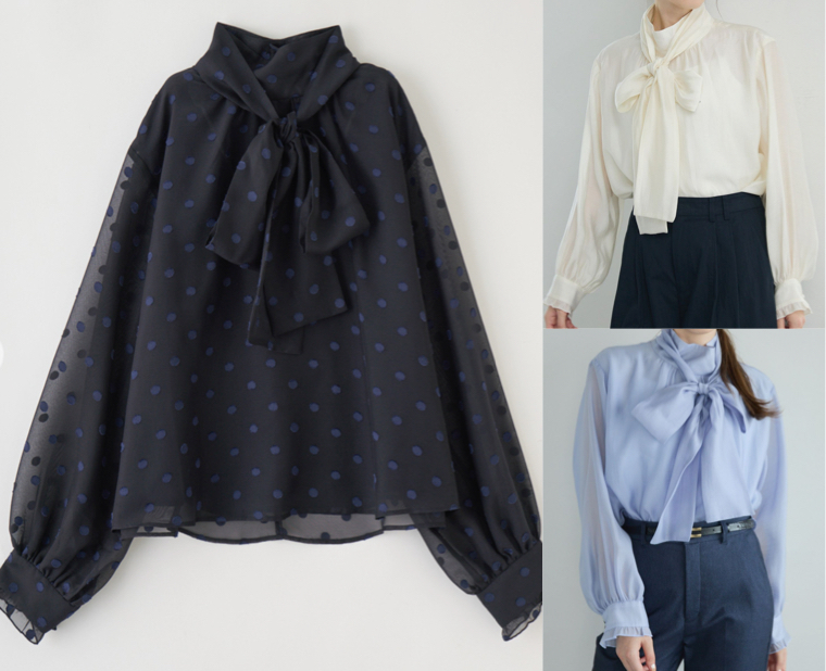Stola.（ストラ）ネイビーのドット柄ブラウス