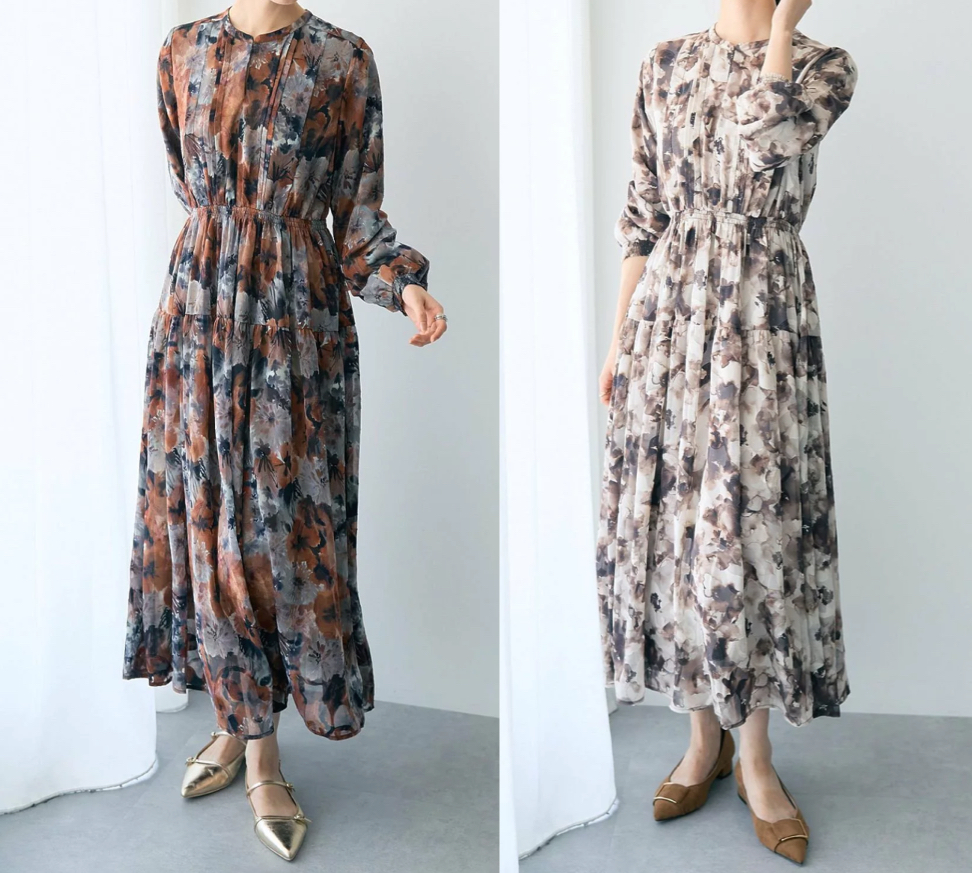 YECCA VECCA（イェッカヴェッカ）ブラウンのぼかし花柄ワンピース