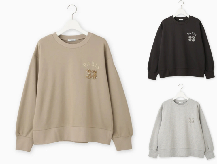 EATRICE（ベアトリス）ベージュのビジュー刺繍スウェット