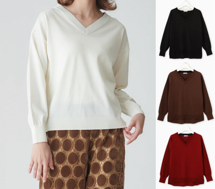 BEATRICE(ベアトリス)ホワイトのVネックニット