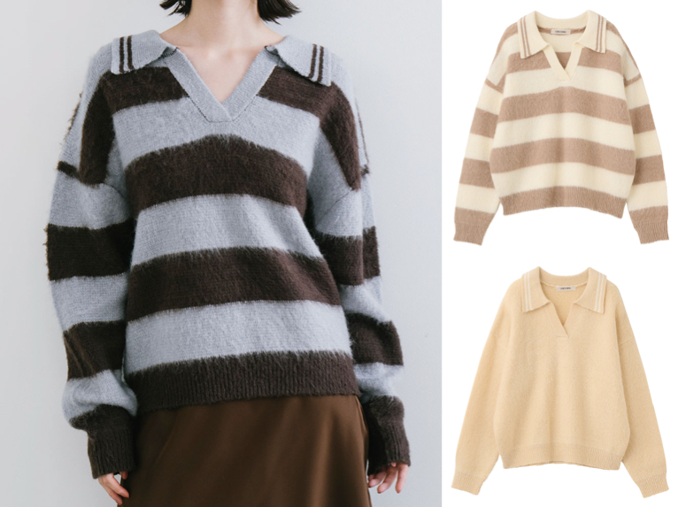 COCO DEAL(ココディール)ブルーグレーxブラウンのスキッパーニット