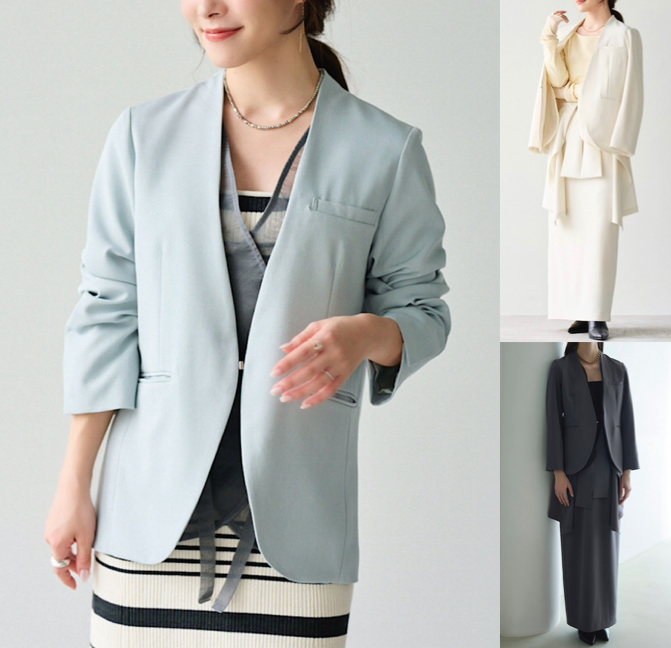 petalブルーのノーカラージャケット