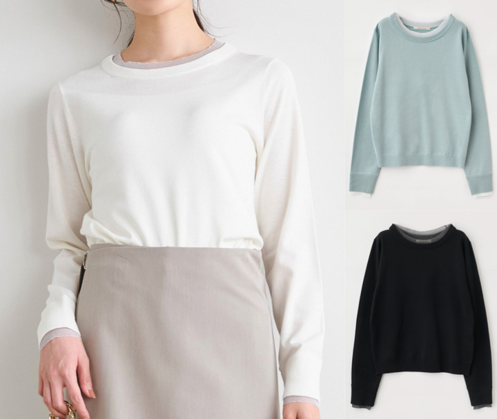 Stola.（ストラ）ホワイト×グレーの配色レイヤードカットソー