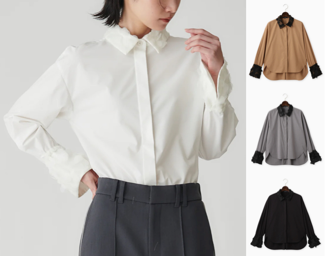 BRAHMINホワイトのチュールデザインブラウス