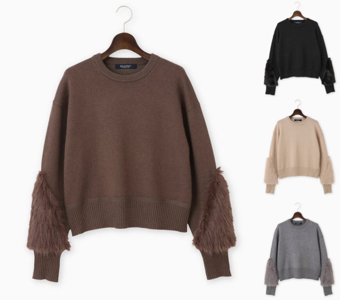 BEATRICE(ベアトリス)ブラウンの袖ファーニット