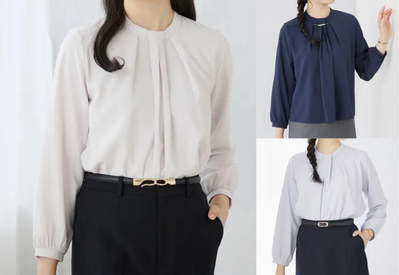 AOKI(アオキ)ライトグレーのタックブラウス