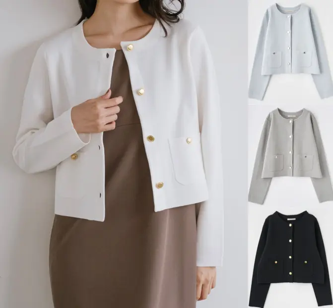 Stola.（ストラ）ホワイトのノーカラーカーディガン