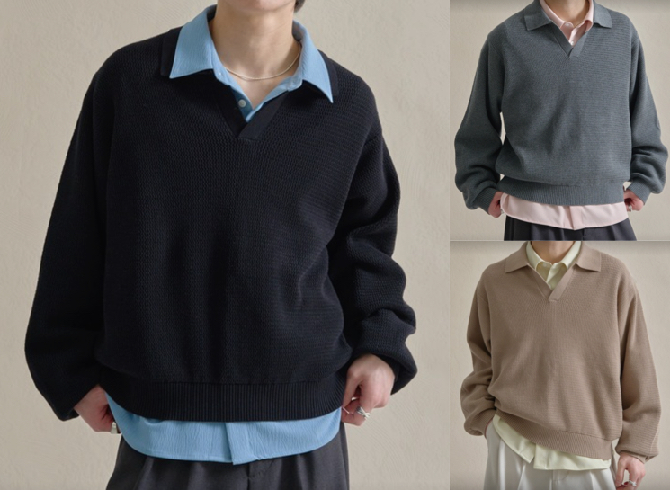 epnok(エプノック)ネイビーのスキッパーニット