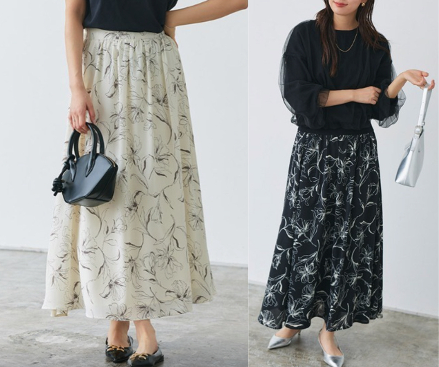 
Pierrot (ピエロ)ホワイトのフラワー柄スカート