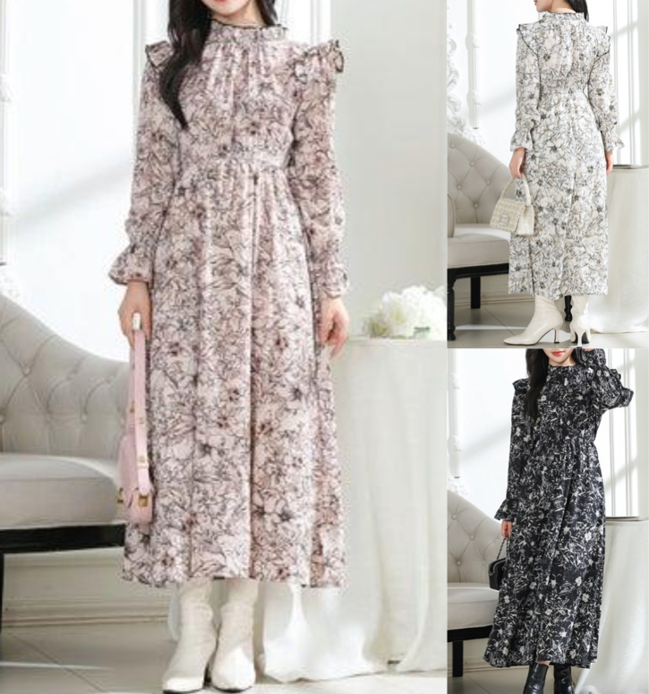 Lace Ladiesピンク系のフラワー柄ワンピース