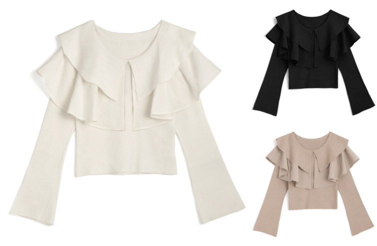 GRL（グレイル）ホワイトのフリルデザインニット