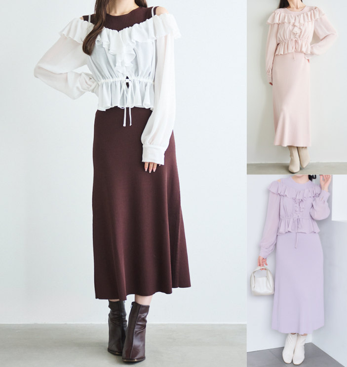 LILLIAN CARAT(リリアンカラット)ホワイトxブラウンのワンピース