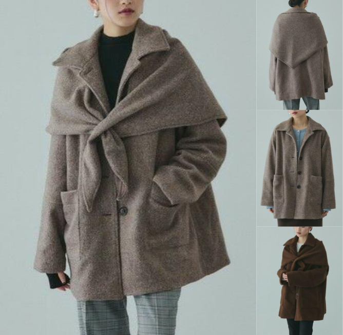 VICKYベージュのマフラー付きコート