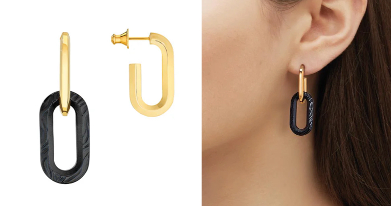 Lalique（ラリック）ブラックxゴールドのフープピアス